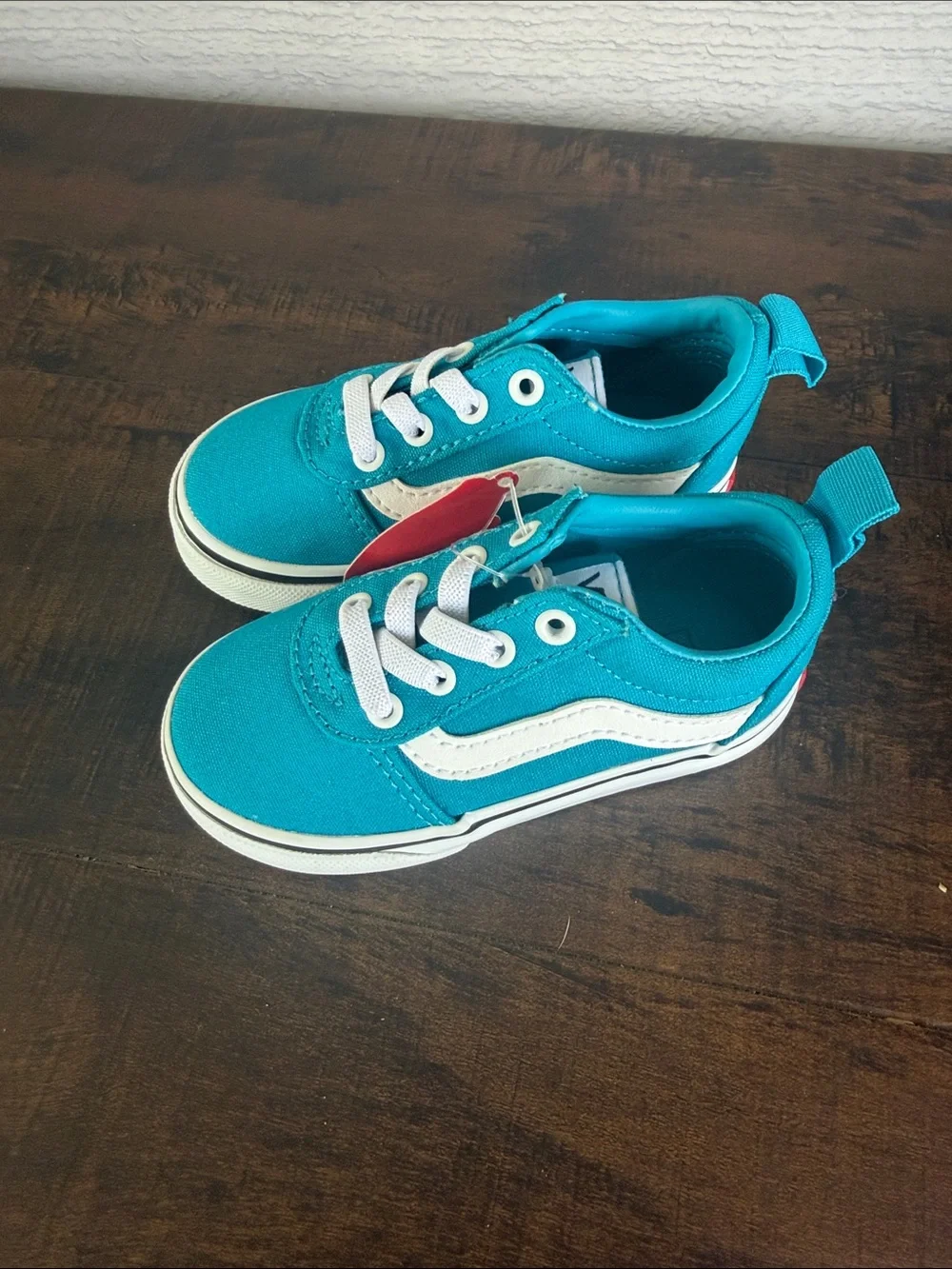 Vans Kids Teal Canvas Low Top Sneakers with White Side Stripe